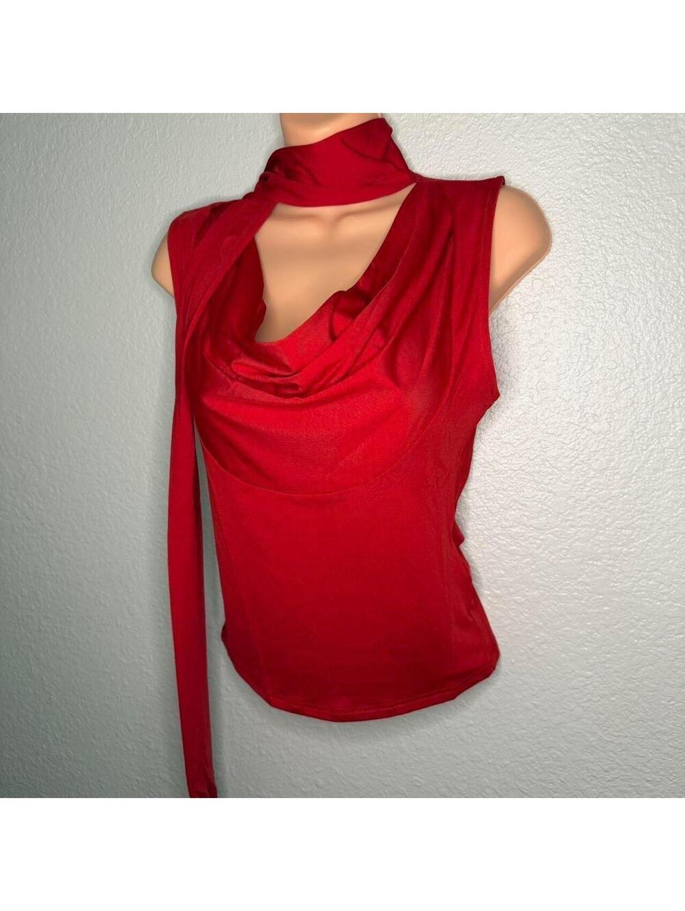 New Red cowl neck top with scarf attached - Picture 3 of 5